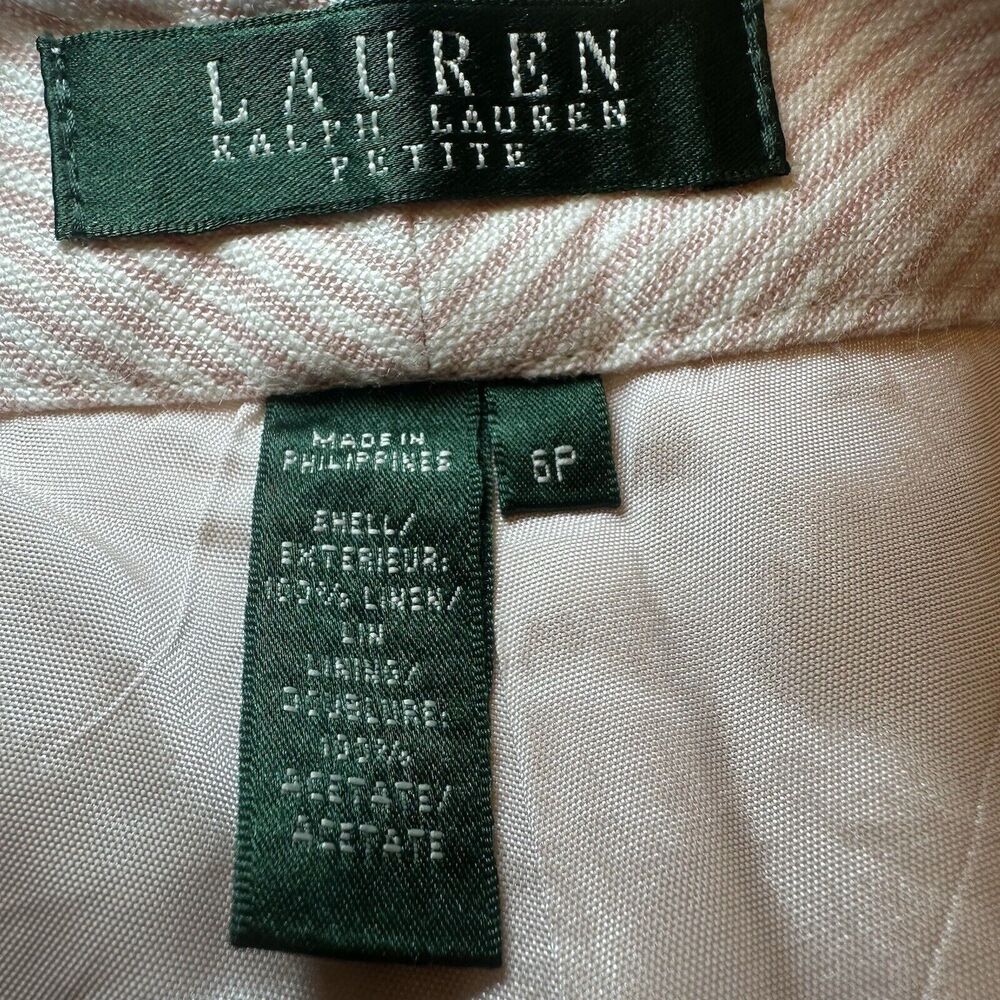 Lauren Ralph Lauren Linen Pink Stripe Pants Women's PETITE Size 6P Pocket Chic - Picture 4 of 4